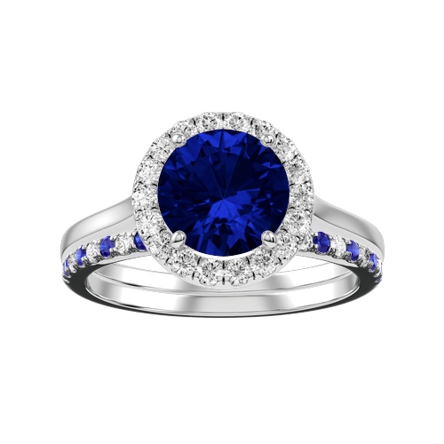Round Sapphire Bridal Ring and Matching Band